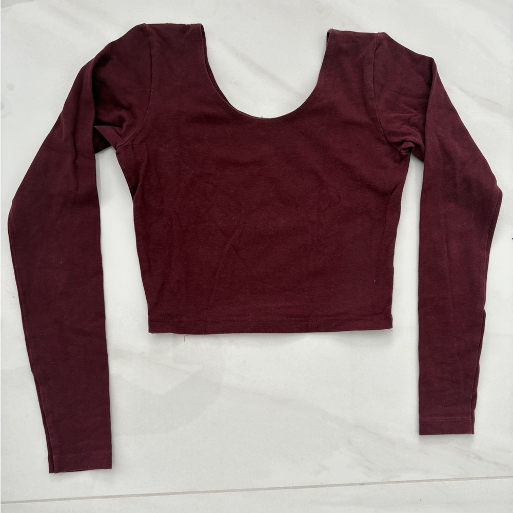 American Apparel Maroon Long Sleeve Crop Top - Small